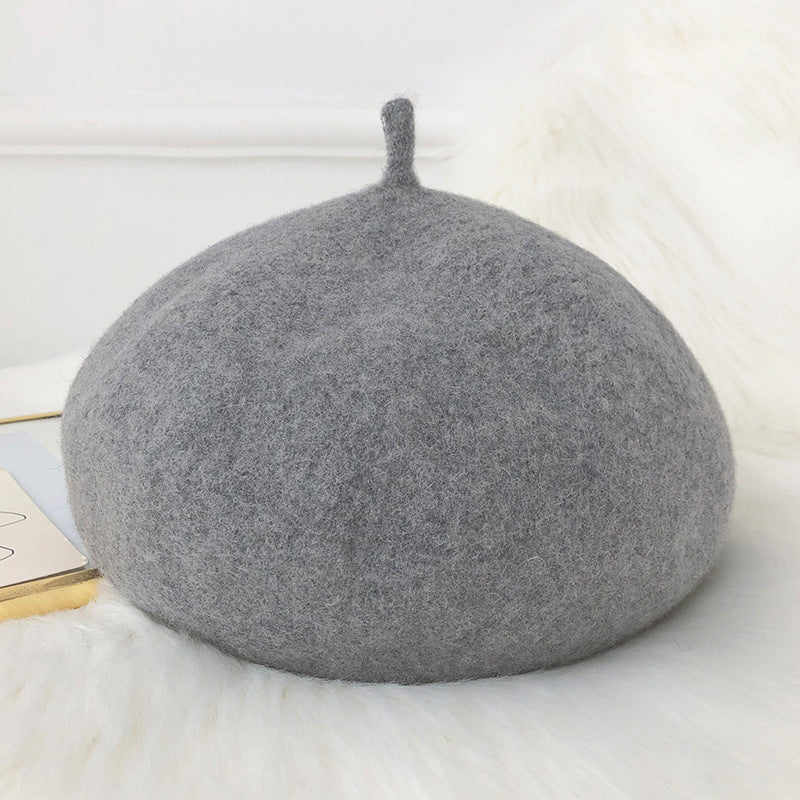 Woolen beret female British retro Korean version Japanese versatile bud hat octagonal hat children autumn and winter versatile