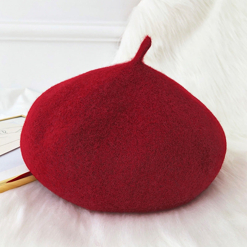 Woolen beret female British retro Korean version Japanese versatile bud hat octagonal hat children autumn and winter versatile