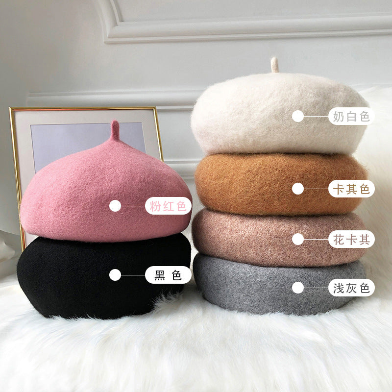 Woolen beret female British retro Korean version Japanese versatile bud hat octagonal hat children autumn and winter versatile