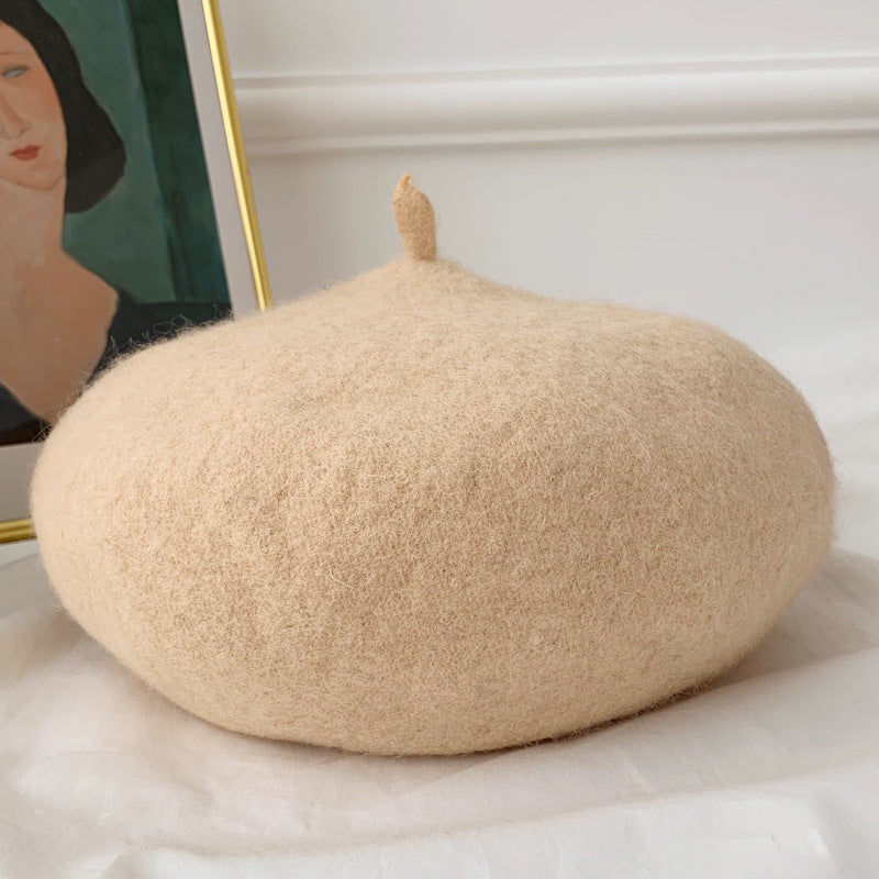 Woolen beret female British retro Korean version Japanese versatile bud hat octagonal hat children autumn and winter versatile