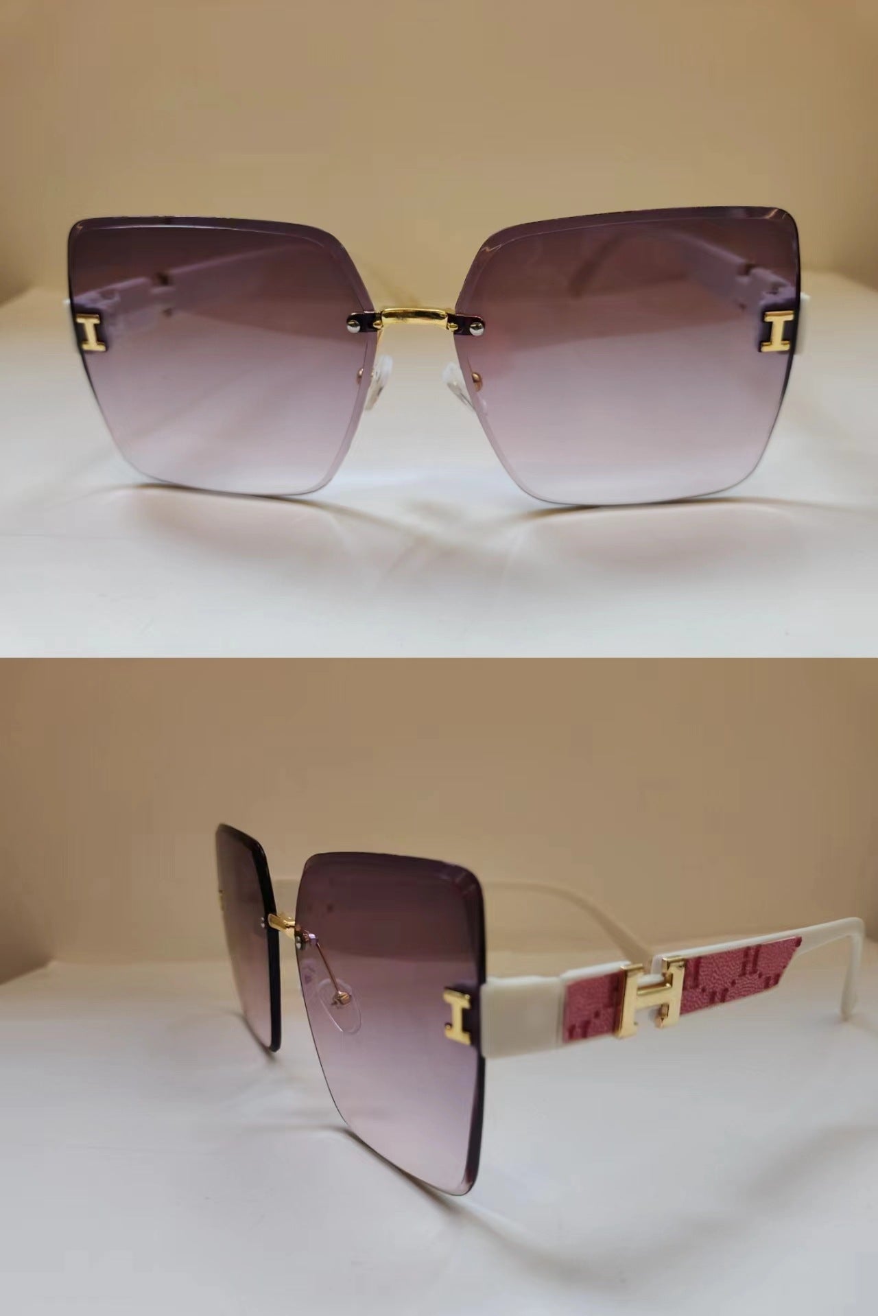 2023 new frameless two-color gradual change high-end women's trend driving sunglasses fashion sunglasses wholesale factory