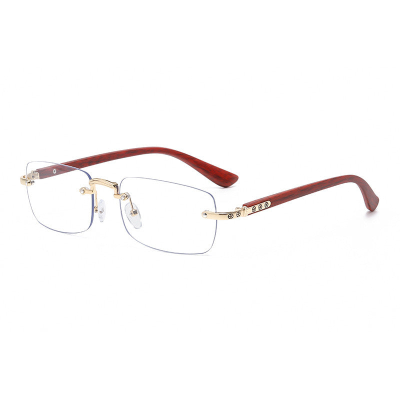 New ultra-light wood grain photosensitive discoloration anti-blue frameless reading glasses high definition wear-resistant business frameless reading glasses
