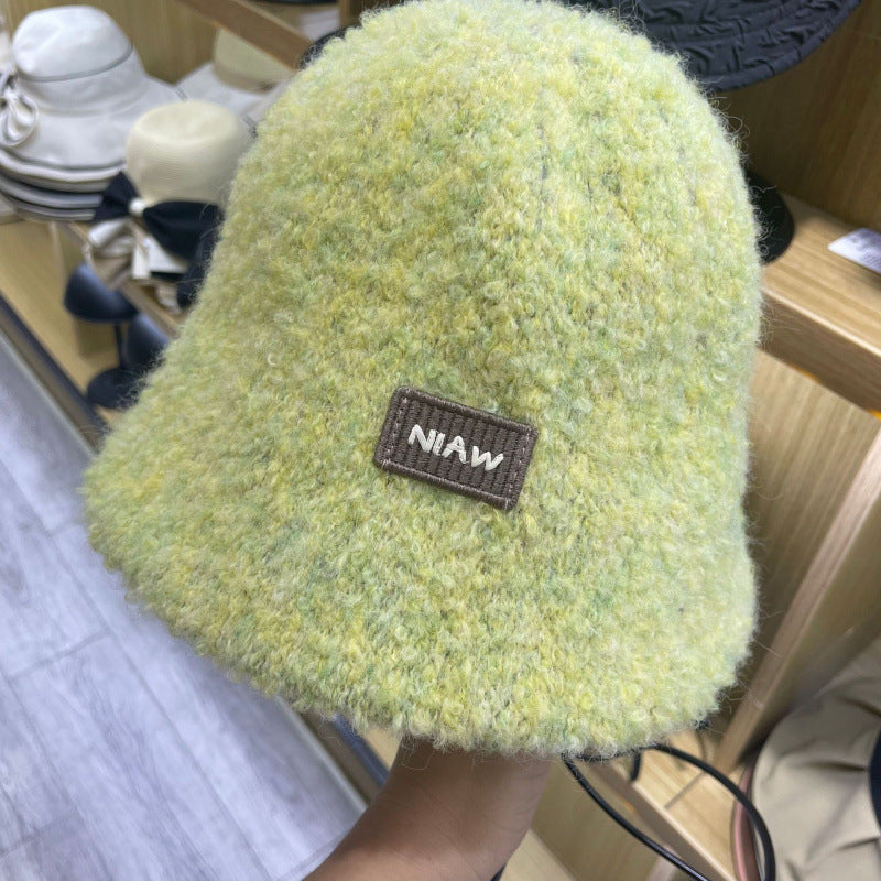 Color fashion show face small knitted basin hat Japanese plain bucket hat women's autumn and winter bucket hat Korean version versatile