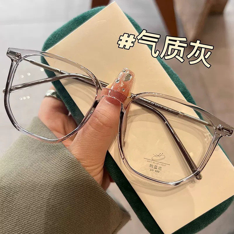 Xiaohongshu cold brown anti-blue flat mirror women's pure plain face and thin can be matched with degree myopia glasses frame