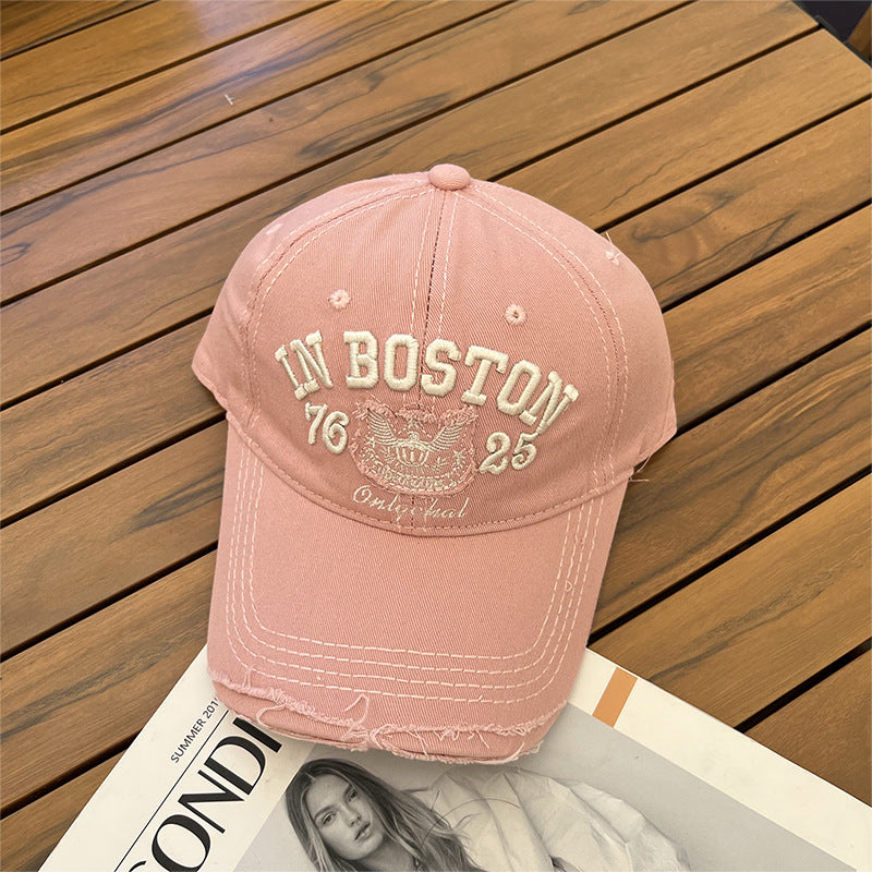Women's Casual Fashion Ripped Letter Embroidery Cap Korean Version Versatile Soft Top Baseball Cap Sunscreen Sun Hat Tide