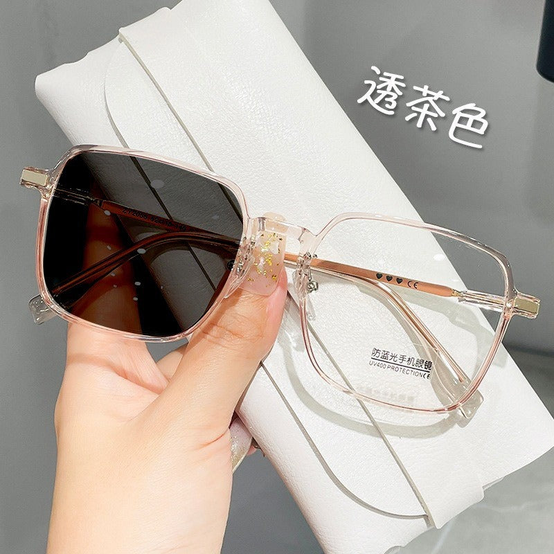 Xiaohongshu fashion explosion color-changing anti-blue flat mirror plain face thin versatile photo glasses cross-border hot-selling models