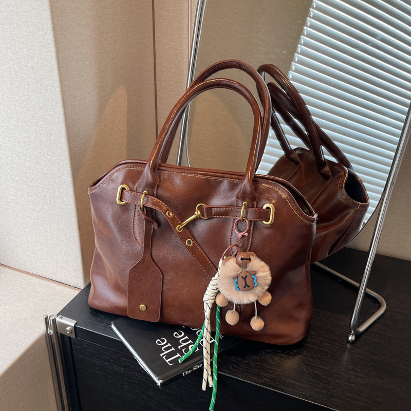 College students commute to class armpit bag Korean version retro trendy fashion shoulder bag 2024 autumn and winter portable tote bag