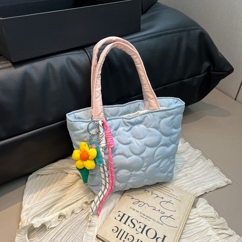 Winter soft flower hand bag bento bag Japanese simple lunch box bag cream portable small bag