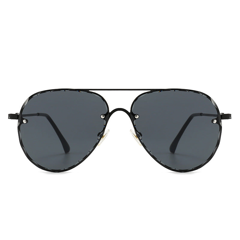2022 new fashionable retro men's and women's sunscreen toad glasses European and American personalized metal large frame pilot sunglasses