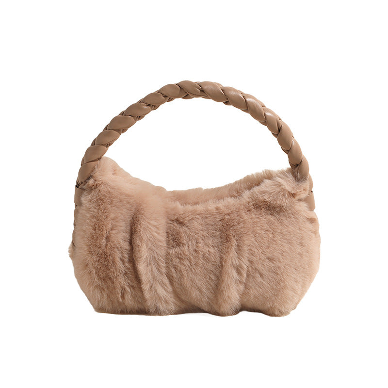 Winter new fluffy handbag niche plush cute commuter braid underarm bag simple shoulder plush bag