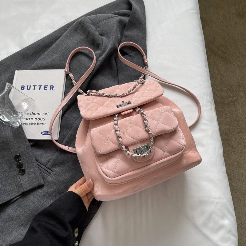 Xiaoxiangfeng backpack women's 2024 Korean version fashion diamond chain small backpack simple fashion niche design women's bag