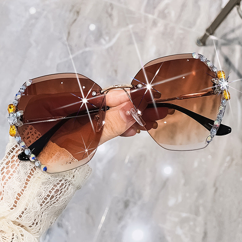 2022 new cross-border fashion rhinestone sunglasses women's thin sunglasses trendy sunscreen and UV protection Korean version glasses