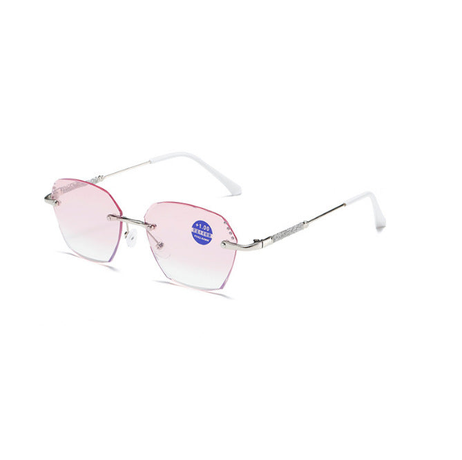 Women's Douyin Internet celebrity diamond trimmed frameless punched anti-blue reading glasses flat glasses finished myopia glasses