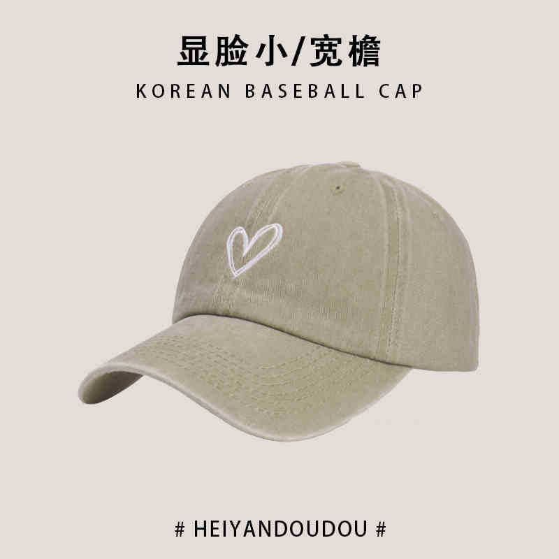 Washed old hat women's big head circumference cap retro sweet cool babe love soft top baseball cap shows small face