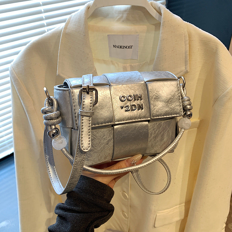 Woven small bag women's 2025 new spring personalized shoulder bag niche texture hand carry messenger bag small square bag
