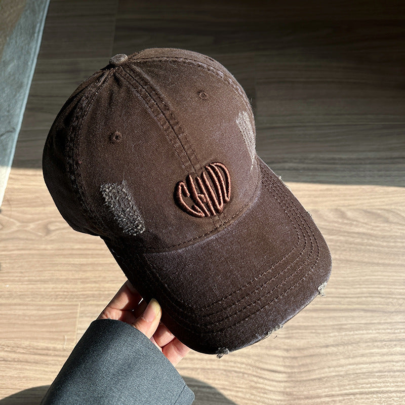 Washed denim big head circumference retro baseball cap men's and women's old ripped holes personalized embroidery spring and summer versatile cap