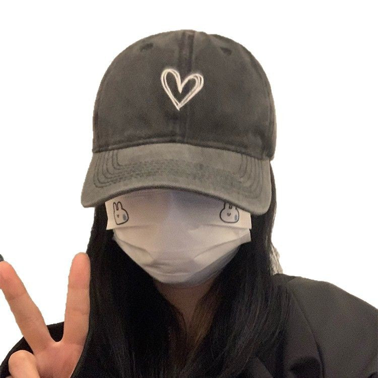 Washed old hat women's big head circumference cap retro sweet cool babe love soft top baseball cap shows small face