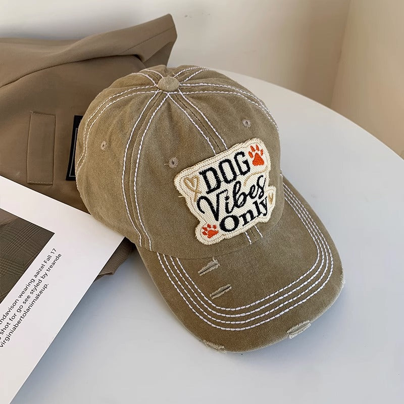 Washed holes, wide brim, baseball cap, women's American sticker, enlarged and deepened peaked cap, showing a small face, soft top hat tide