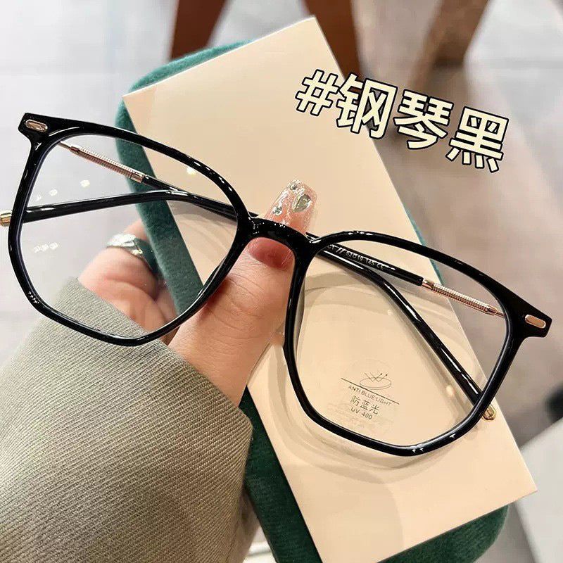 Xiaohongshu cold brown anti-blue flat mirror women's pure plain face and thin can be matched with degree myopia glasses frame
