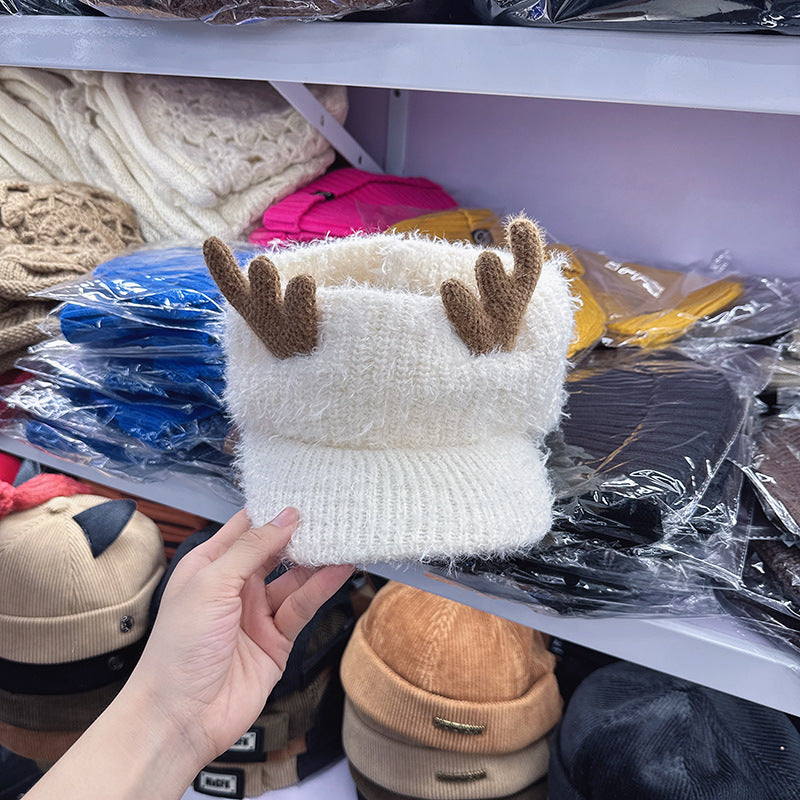Wholesale Korea 2024 new Christmas elk horn knitted hat children autumn and winter Korean version warm empty top cap
