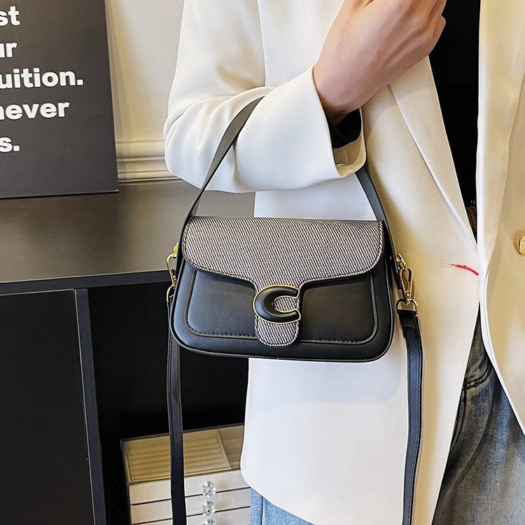Women's bag fashionable versatile saddle bag French niche shoulder bag 2024 summer new contrasting color simple messenger bag