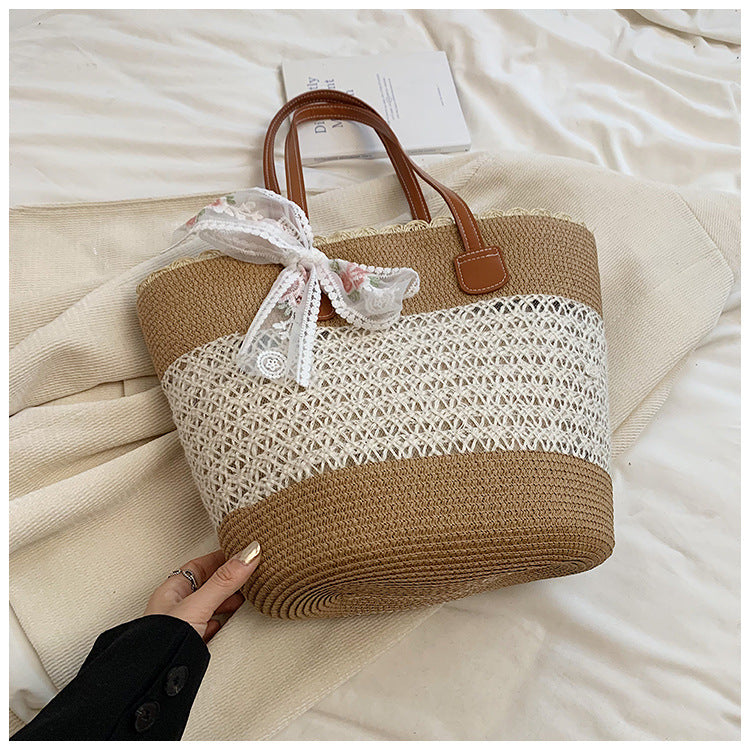 Woven straw large-capacity bag women's 2024 new summer foreign style shoulder bag seaside beach commuter tote bag