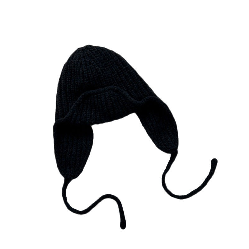 Wool hat women's autumn and winter warm fashion Korean versatile solid color simple windproof knitted hat outdoor travel ear protection