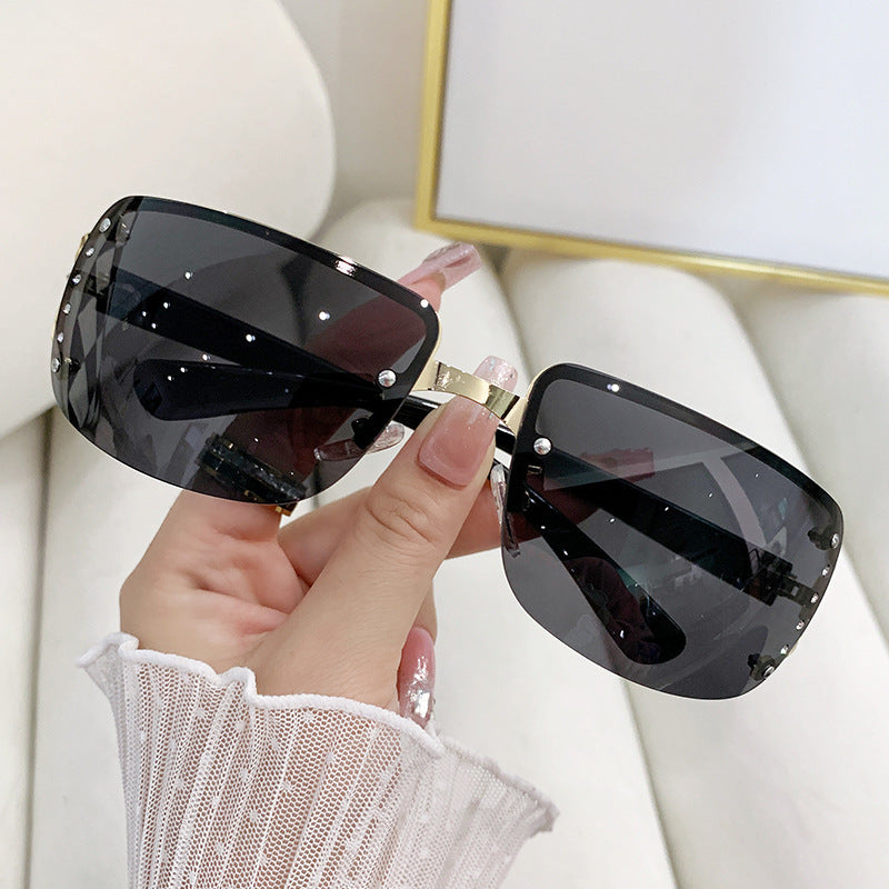 2023 fashion European and American half-frame diamond-encrusted sunglasses concave-convex lenses trendy atmospheric sunglasses cross-border sunshade glasses