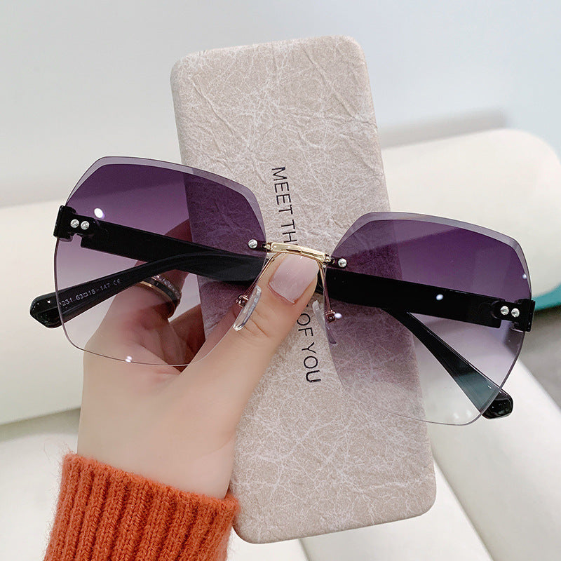 2023 new frameless trimmed sunglasses Internet celebrity trend women's versatile sunshades fashion street sunscreen sunglasses