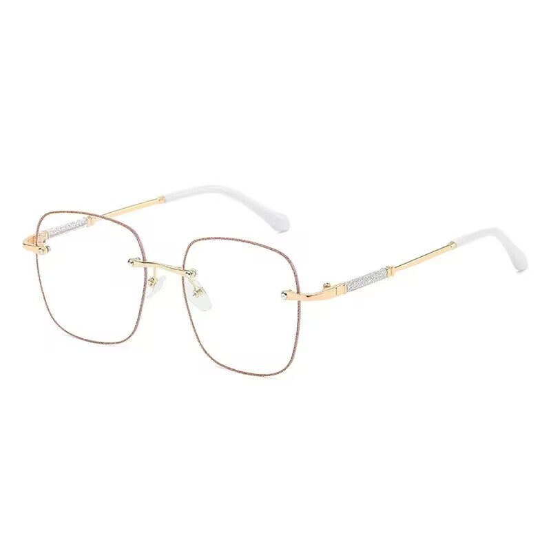 2023 fashion trendy frameless gold powder design high sense anti-blue glasses women's Internet celebrity flat glasses wholesale