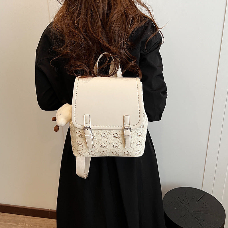 Women's bag 2024 summer new contrasting color lychee pattern casual large capacity foreign style cute pendant fashionable backpack