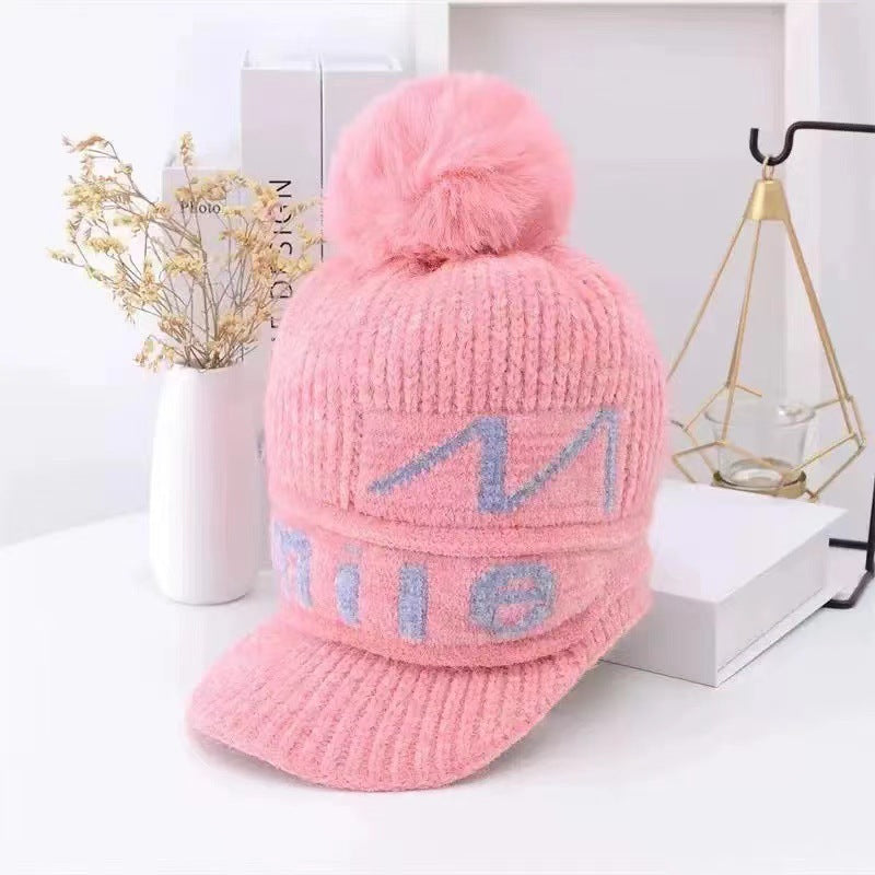 Winter chenille fleece warm women's knitted hat, Korean version of women's thickened duck tongue wool pullover ear hat tide