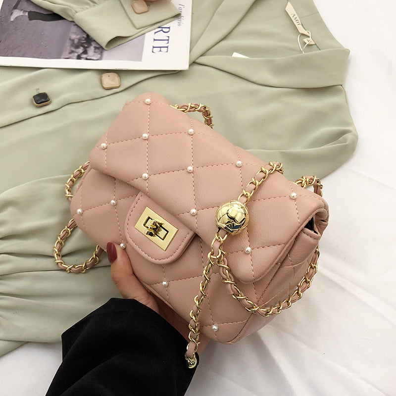 2022 new bag women's trendy fashion shoulder bag diamond small fragrant style versatile messenger bag small golden ball women's bag