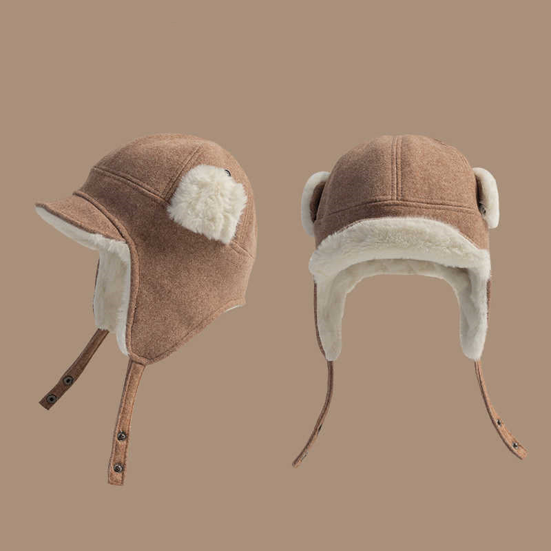 Warm woolen Lei Feng hat children autumn and winter skiing thickened cold protection ear protection flying hat plush Northeast cotton hat men