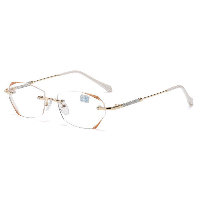 Women's Douyin Internet celebrity diamond trimmed frameless punched anti-blue reading glasses flat glasses finished myopia glasses