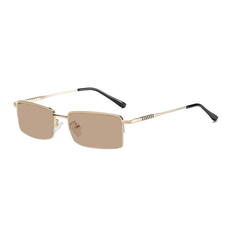 Color-changing myopia glasses men's UV protection optics handsome big face half frame ultra-light no degree eye protection frame tide
