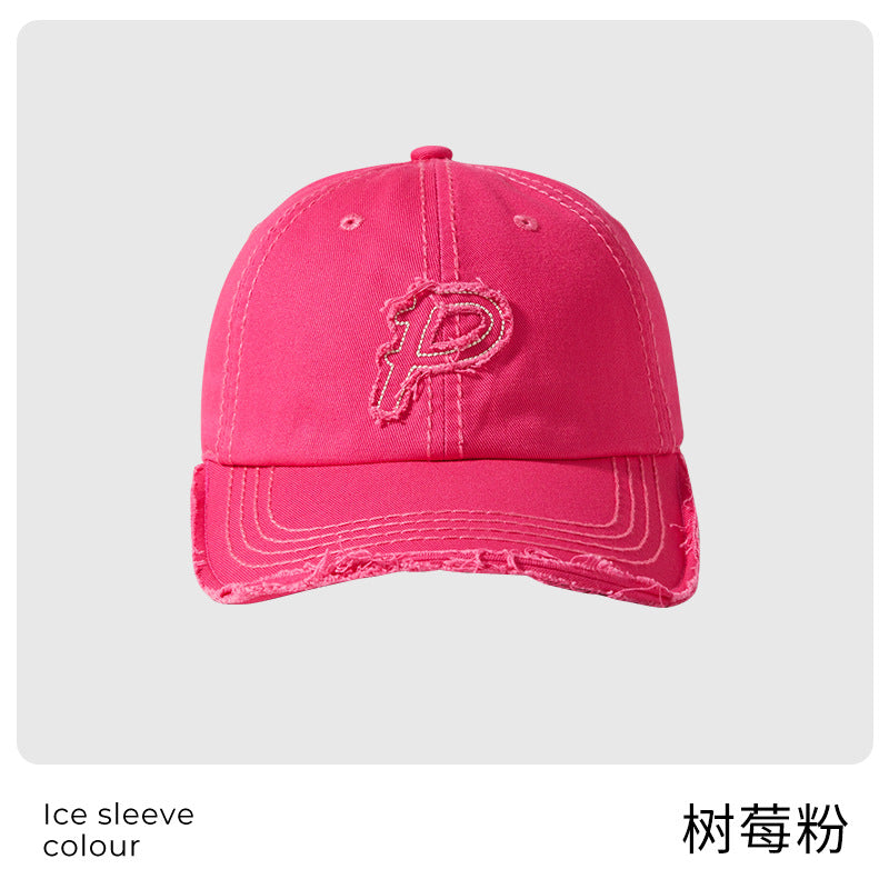 Classmate Yang retro and old P letter embroidered soft top baseball cap for men showing their faces and a small cap for women