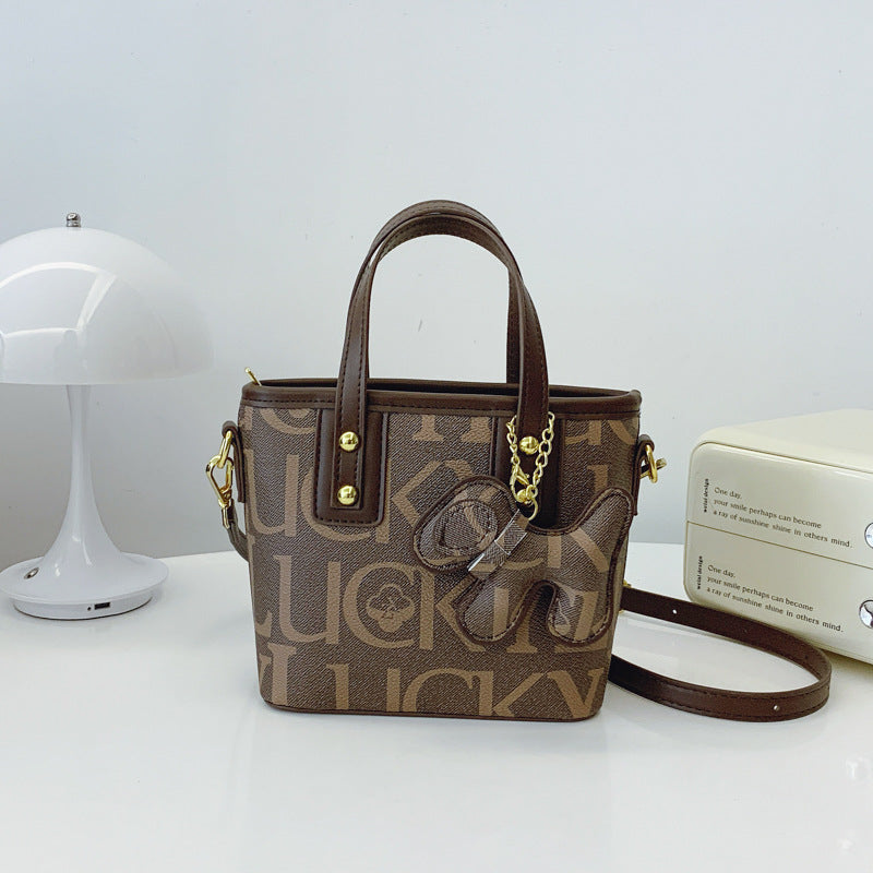 Women's high-end printed small bag Women's 2025 new large-capacity commuter shoulder crossbody vegetable basket bucket bag