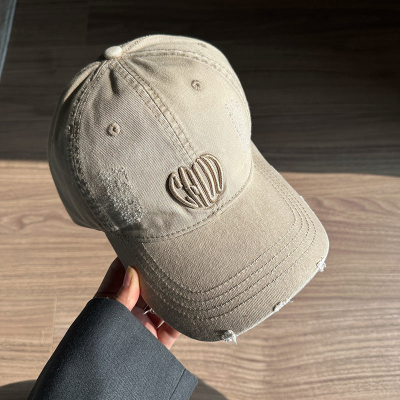 Washed denim big head circumference retro baseball cap men's and women's old ripped holes personalized embroidery spring and summer versatile cap