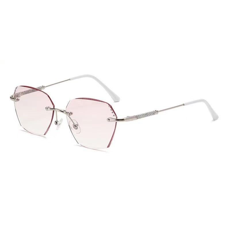 Women's diamond trimmed anti-blue reading glasses flat glasses frameless punched diamond-encrusted reading glasses fashionable wear glasses