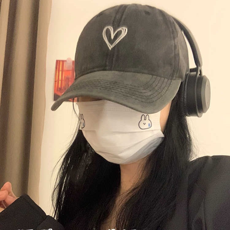 Washed old hat women's big head circumference cap retro sweet cool babe love soft top baseball cap shows small face