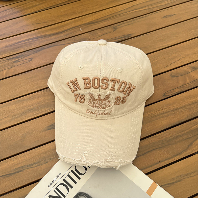 Women's Casual Fashion Ripped Letter Embroidery Cap Korean Version Versatile Soft Top Baseball Cap Sunscreen Sun Hat Tide