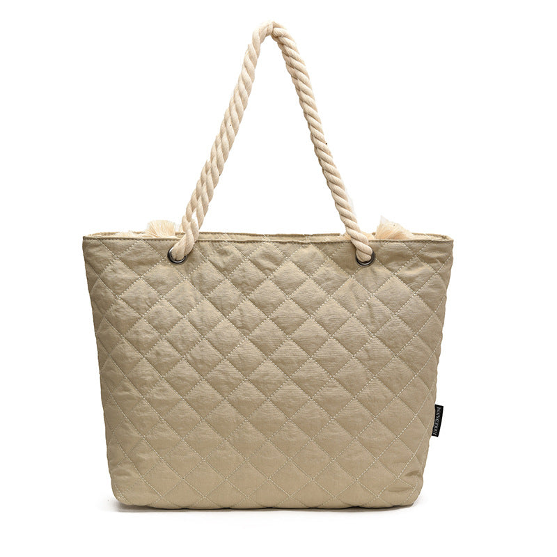 Winter large-capacity casual tote bag women's new diamond simple commuting shoulder bag college student class handbag