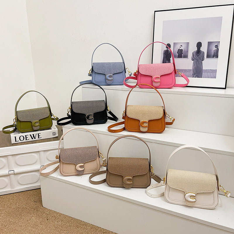 Women's bag fashionable versatile saddle bag French niche shoulder bag 2024 summer new contrasting color simple messenger bag