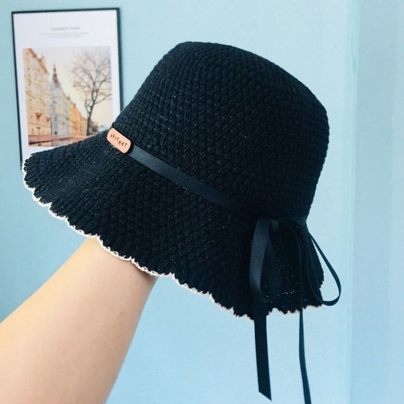 Women's spring and summer Korean version of the new versatile bucket hat foldable sun hat to show the face small wavy edge sun hat