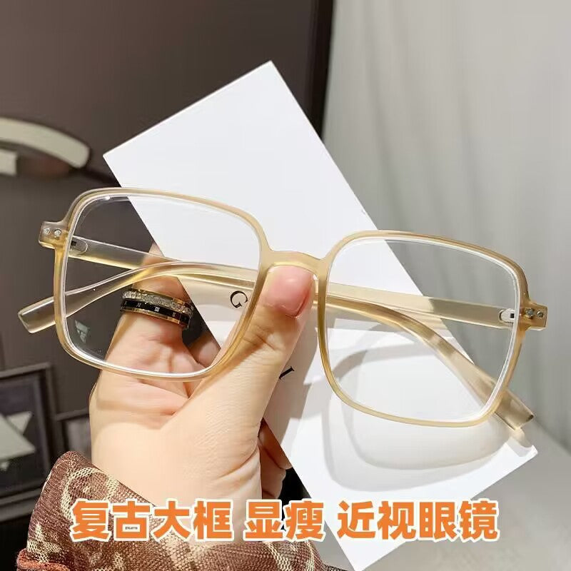 Xiaohongshu the same large box plain thin anti-blue glasses high definition myopia glasses trend black frame glasses