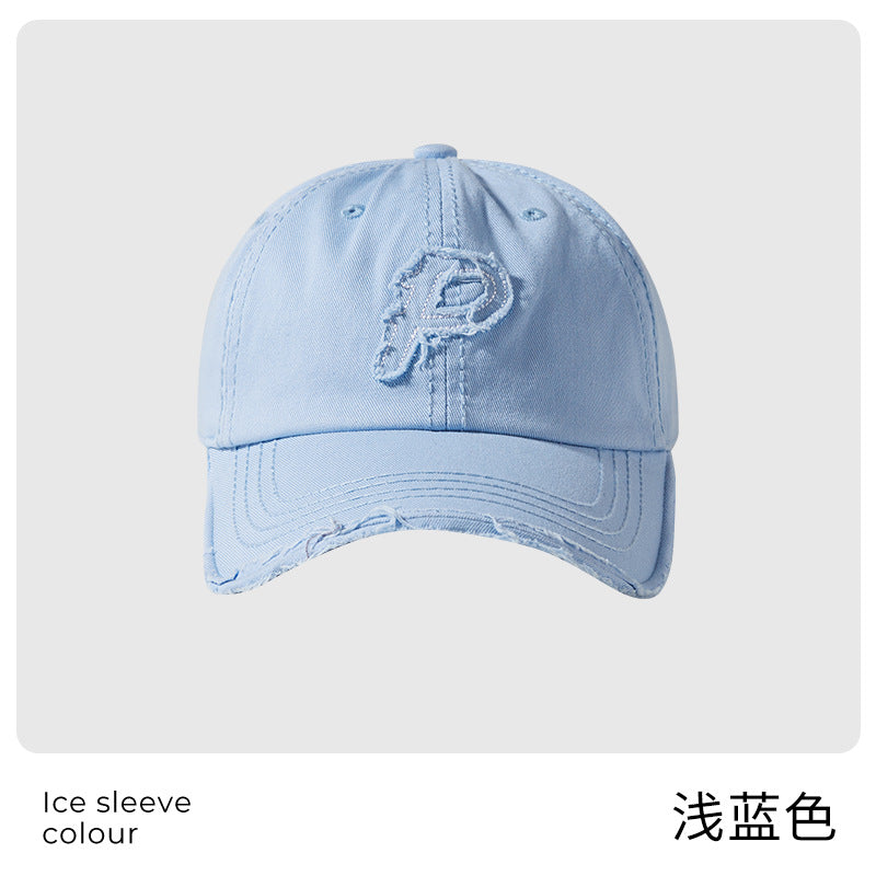 Classmate Yang retro and old P letter embroidered soft top baseball cap for men showing their faces and a small cap for women
