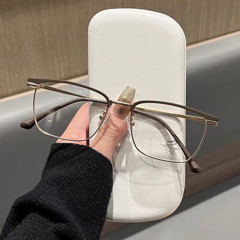 Xiaohongshu same square glasses men's literary and retro half-frame glasses women's versatile cat ear glasses frame anti-blue light glasses