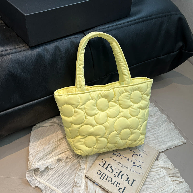 Winter soft flower hand bag bento bag Japanese simple lunch box bag cream portable small bag