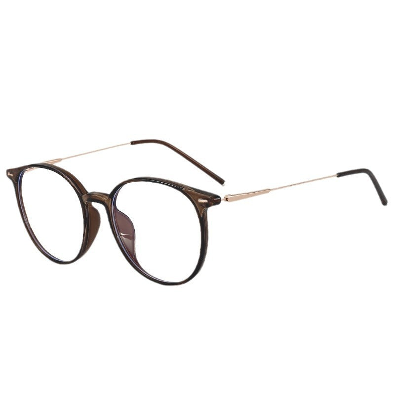 Xiaohongshu transparent tea gold myopia glasses for women can be matched with degrees, square and round faces, plain face artifact, flat mirror holder, big face and thin face